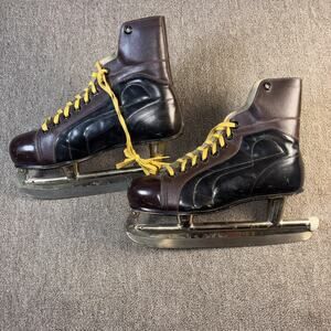 Vintage Leather Ice Hockey Skates NHL Official Approved Canada Brown Black Sz 8